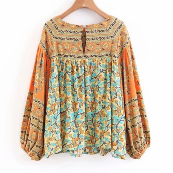 Golden Fields Bohemian Floral Long Sleeve Gypsy Blouse - Picture 4 of 5